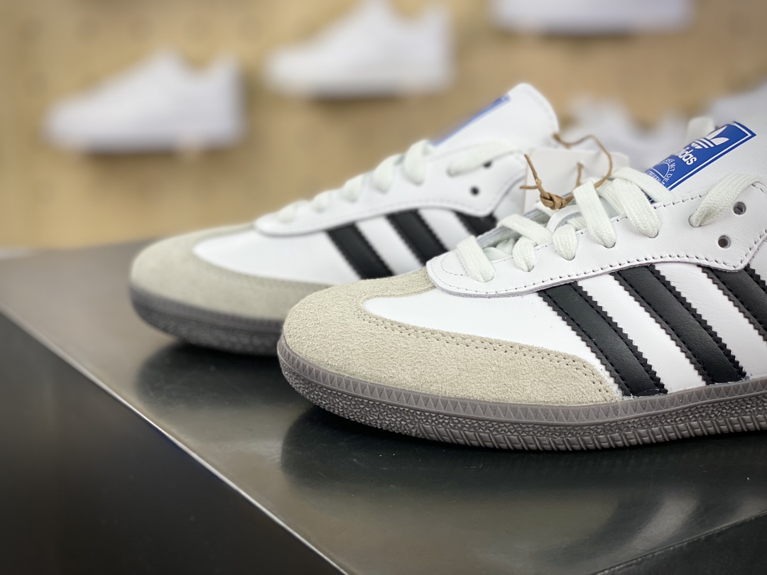 220 阿迪达斯/三叶草Adidas Originals Samba Vegan OG桑巴舞系列板鞋“皮革白黑浅灰金焦糖底”B75806