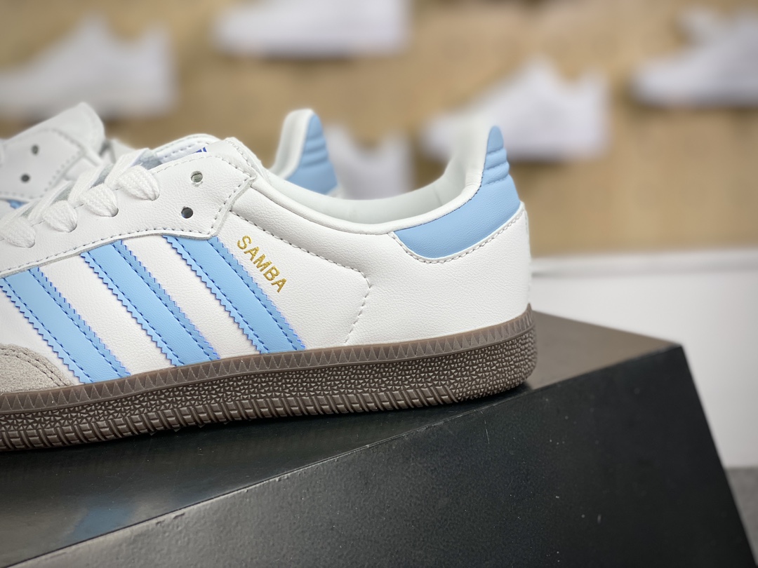 120 三叶草adidas Originals Samba OG桑巴舞系列绅士德训板鞋“皮革黑浅灰北卡蓝焦糖底”EG9327