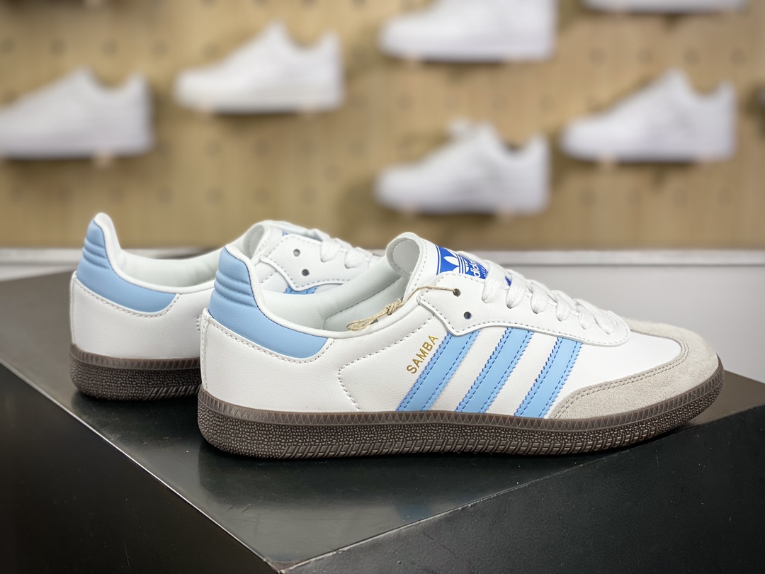 120 三叶草adidas Originals Samba OG桑巴舞系列绅士德训板鞋“皮革黑浅灰北卡蓝焦糖底”EG9327