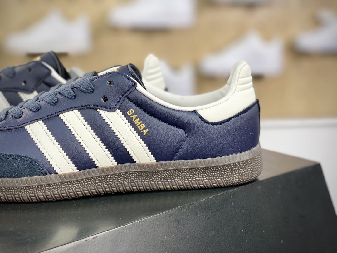 120 三叶草Adidas Originals Samba Vegan OG桑巴舞系列板鞋“皮革深蓝白焦糖底”ID2056