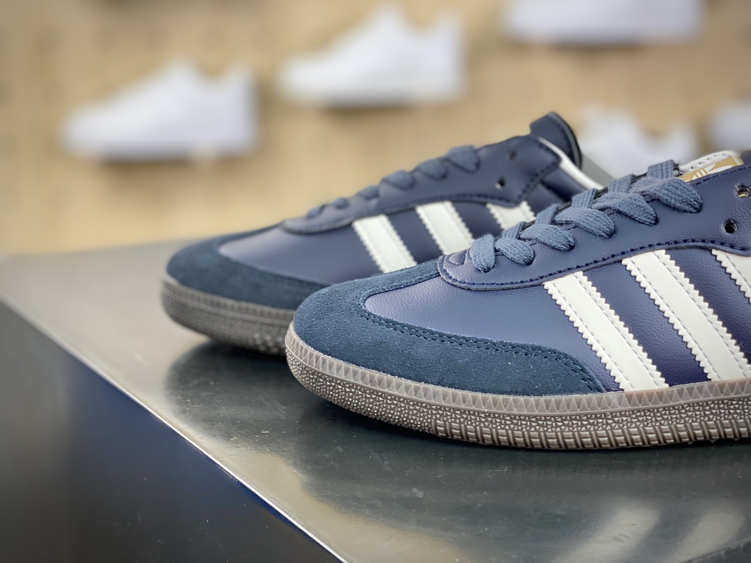 120 三叶草Adidas Originals Samba Vegan OG桑巴舞系列板鞋“皮革深蓝白焦糖底”ID2056