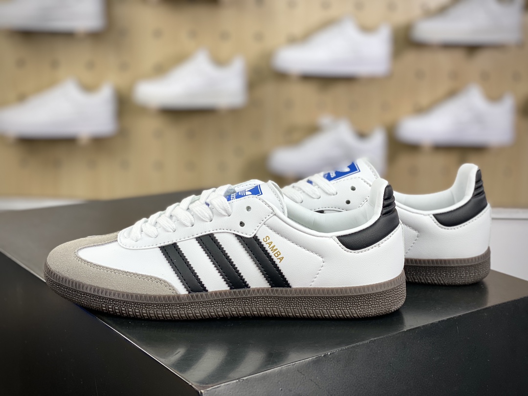 120 阿迪达斯/三叶草Adidas Originals Samba Vegan OG桑巴舞系列绅士德训板鞋“皮革白黑浅灰金焦糖底”B75806