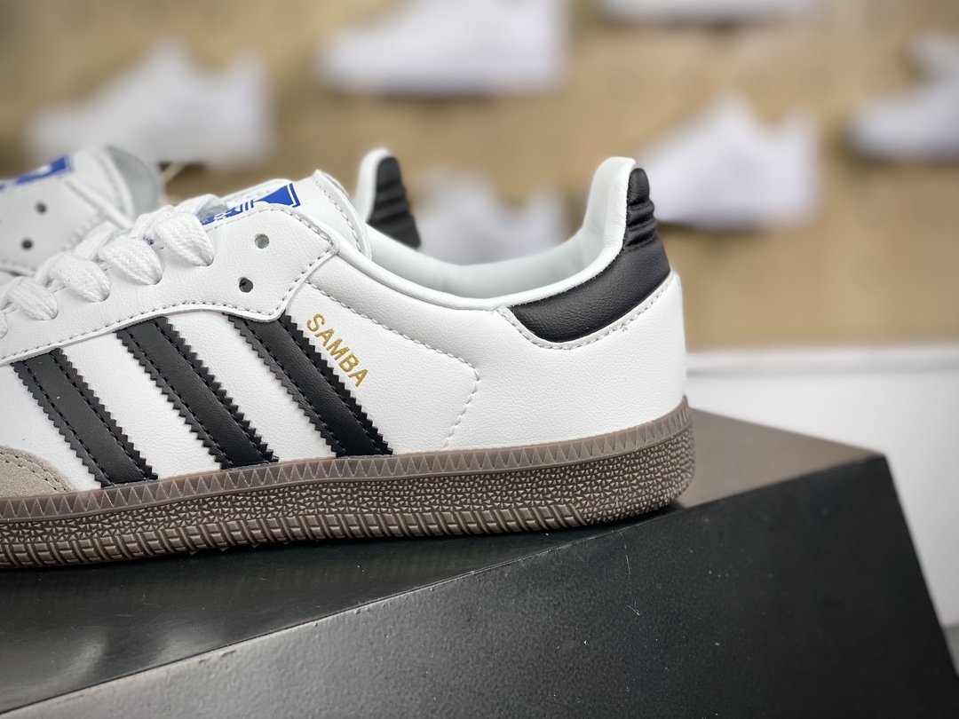 120 阿迪达斯/三叶草Adidas Originals Samba Vegan OG桑巴舞系列绅士德训板鞋“皮革白黑浅灰金焦糖底”B75806