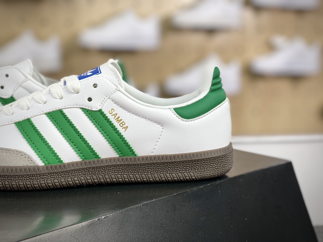 120 阿迪达斯/三叶草Adidas Originals Samba Vegan OG桑巴舞系列绅士板鞋“皮革白浅灰深绿”IG1024