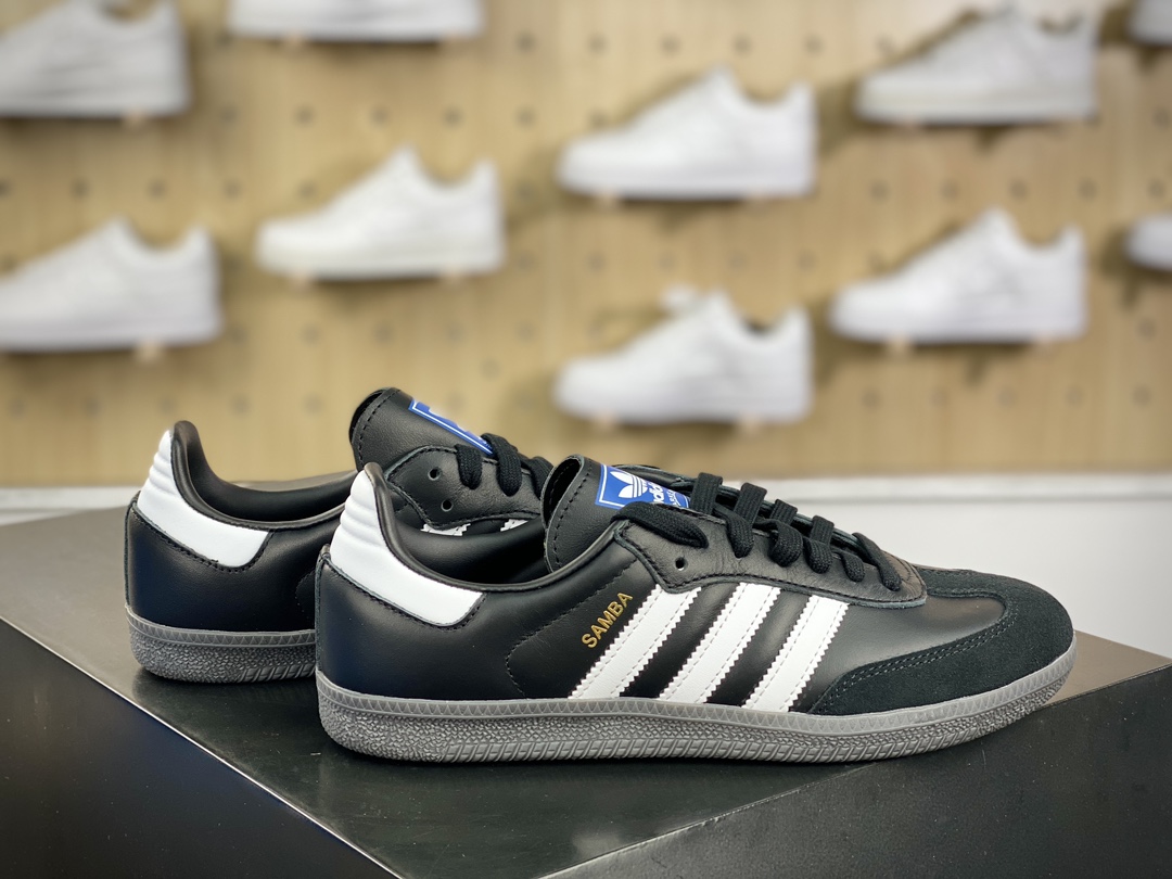 220 阿迪达斯/三叶草Adidas Originals Samba Vegan OG桑巴舞系列绅士德训板鞋“皮革黑白浅灰金焦糖底”B75807