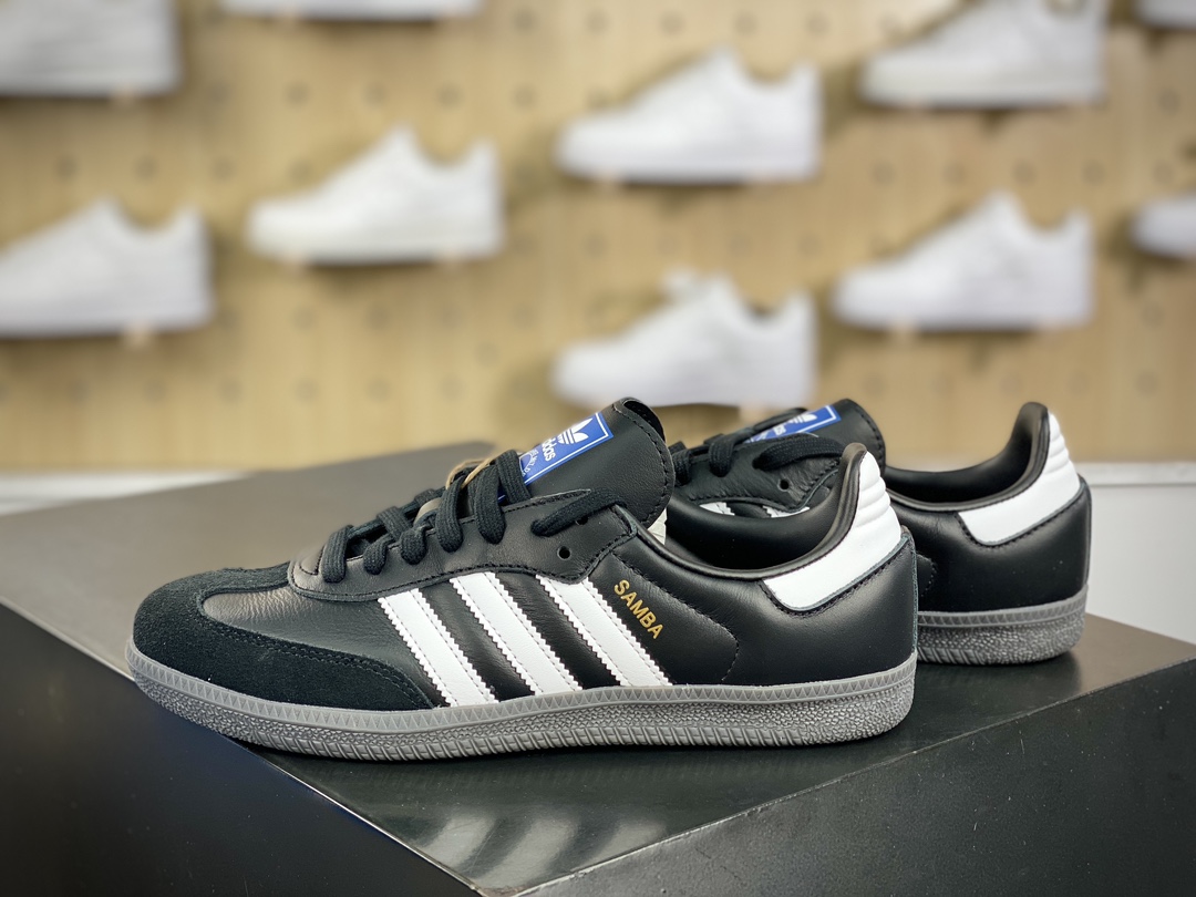 220 阿迪达斯/三叶草Adidas Originals Samba Vegan OG桑巴舞系列绅士德训板鞋“皮革黑白浅灰金焦糖底”B75807