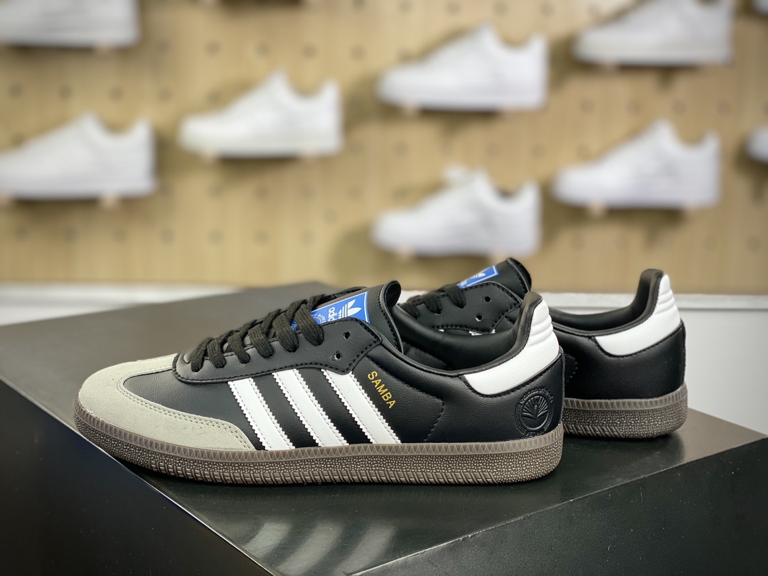 120 阿迪达斯/三叶草Adidas Originals Samba Vegan OG桑巴舞系列绅士德训板鞋“皮革黑白浅灰焦糖底环保标识”FX9042