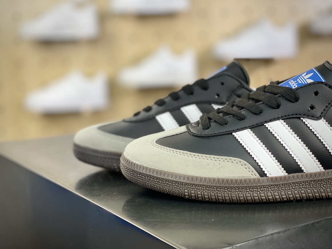 120 阿迪达斯/三叶草Adidas Originals Samba Vegan OG桑巴舞系列绅士德训板鞋“皮革黑白浅灰焦糖底环保标识”FX9042