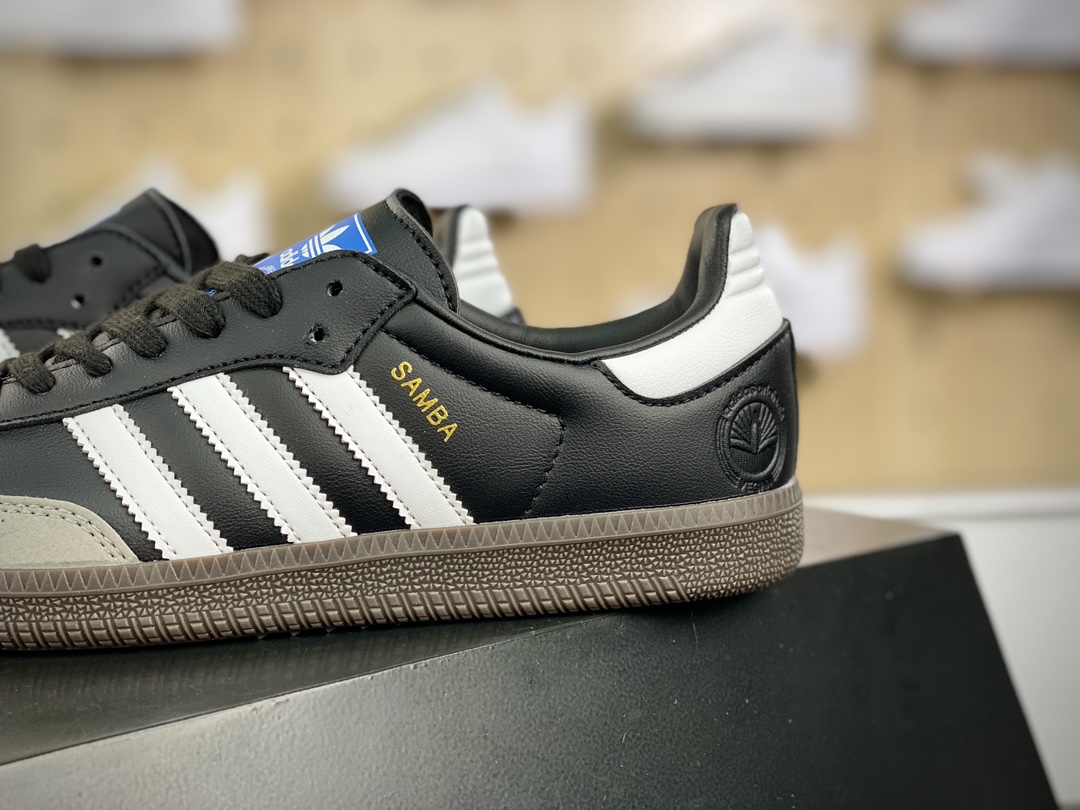 120 阿迪达斯/三叶草Adidas Originals Samba Vegan OG桑巴舞系列绅士德训板鞋“皮革黑白浅灰焦糖底环保标识”FX9042