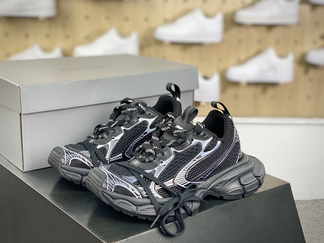 420 巴黎世家BALENCIAGA 3XL Sneakers 3+系列低帮复古慢跑鞋“网织黑白做旧”734731 W3XL59110