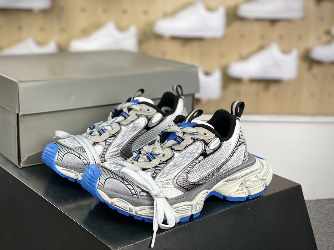 420 巴黎世家BALENCIAGA 3XL Sneakers 3+系列低帮复古阔型慢跑鞋“网织蓝银做旧”734731 W3XL59110