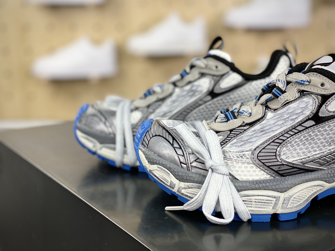 420 巴黎世家BALENCIAGA 3XL Sneakers 3+系列低帮复古阔型慢跑鞋“网织蓝银做旧”734731 W3XL59110