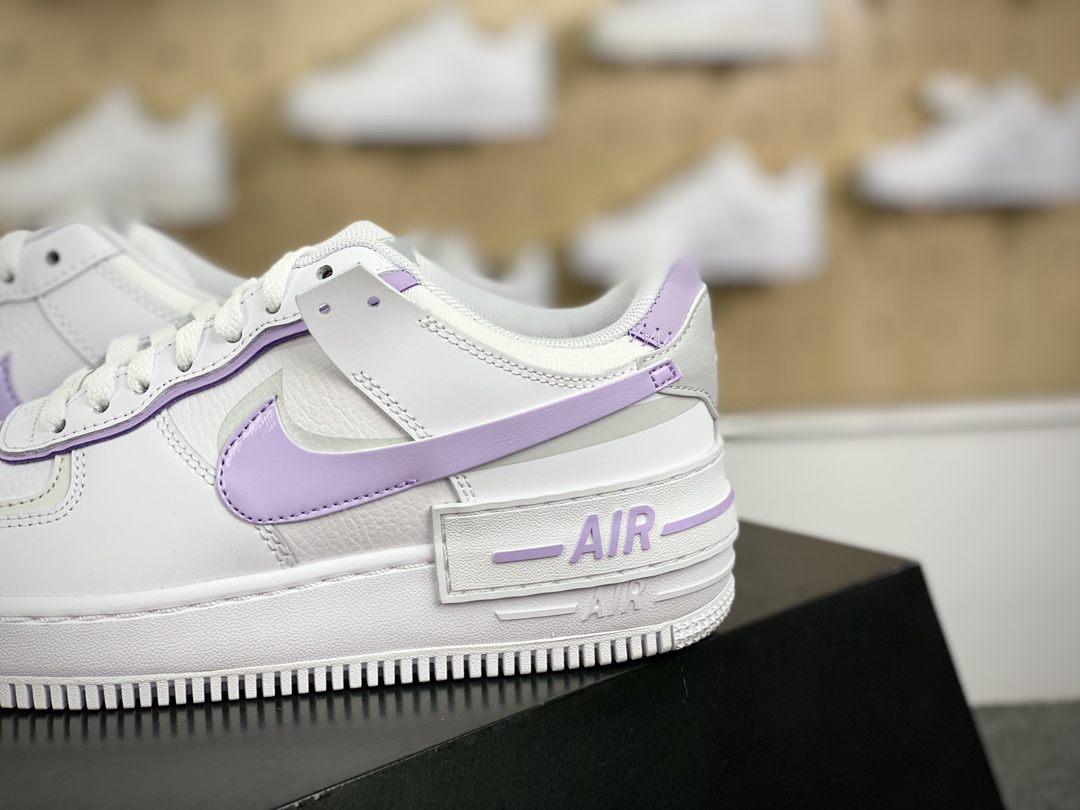 200 耐克Nike WMNS Air Force 1 Shadow"White/Grey/Purple"空军一号板鞋“皮革白浅灰紫”FN6335-102