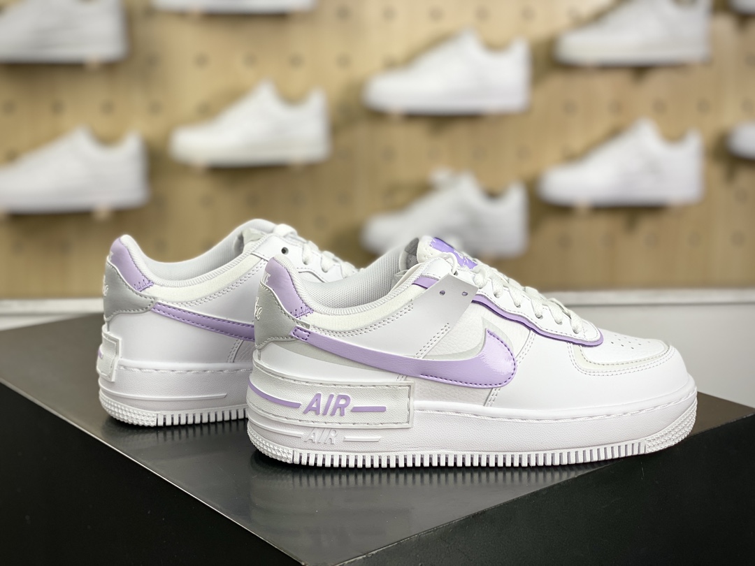 200 耐克Nike WMNS Air Force 1 Shadow"White/Grey/Purple"空军一号板鞋“皮革白浅灰紫”FN6335-102