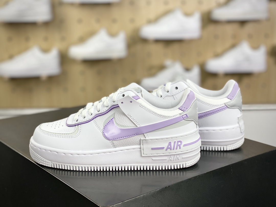 200 耐克Nike WMNS Air Force 1 Shadow"White/Grey/Purple"空军一号板鞋“皮革白浅灰紫”FN6335-102