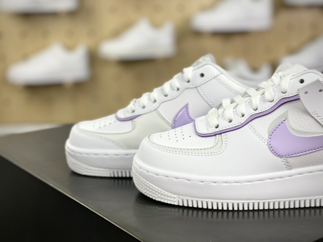 200 耐克Nike WMNS Air Force 1 Shadow"White/Grey/Purple"空军一号板鞋“皮革白浅灰紫”FN6335-102