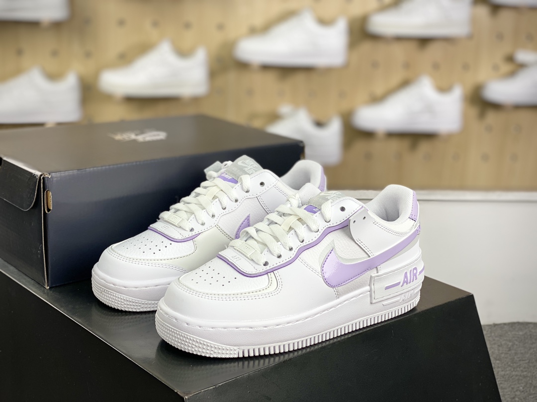 200 耐克Nike WMNS Air Force 1 Shadow”White/Grey/Purple”空军一号板鞋“皮革白浅灰紫”FN6335-102