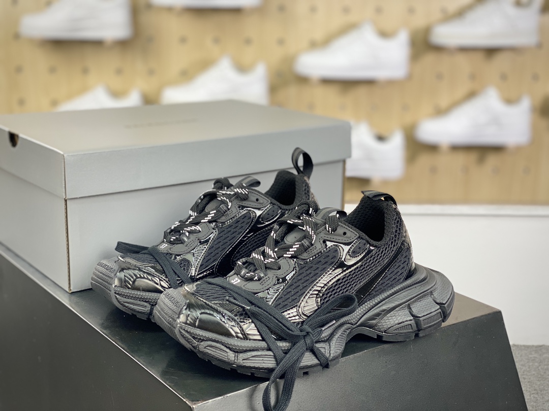 420 巴黎世家BALENCIAGA 3XL Sneakers 3+系列低帮慢跑鞋“网织全黑做旧”734731 W3XL59110