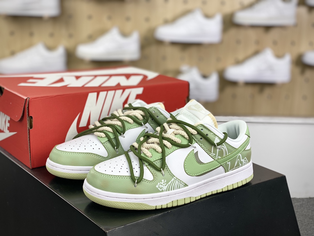 200 耐克Nike SB Dunk Low Lot”Longjing Tea”扣篮系列低帮休闲运动滑板板鞋“皮革米白绿龙井茶”DV0831-003