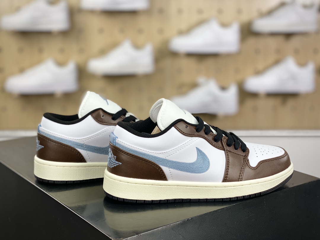 180 耐克Nike Air Jordan 1 Low GS"Mocha Blue Gray"AJ1乔丹一代低帮篮球鞋“白棕摩卡棕牛仔刺绣”FQ8156-142