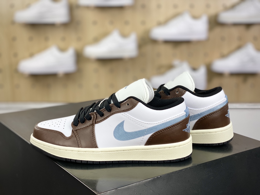 180 耐克Nike Air Jordan 1 Low GS"Mocha Blue Gray"AJ1乔丹一代低帮篮球鞋“白棕摩卡棕牛仔刺绣”FQ8156-142