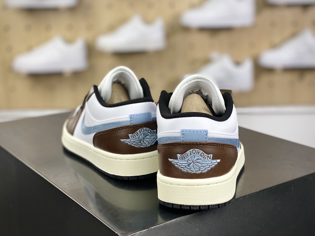 180 耐克Nike Air Jordan 1 Low GS"Mocha Blue Gray"AJ1乔丹一代低帮篮球鞋“白棕摩卡棕牛仔刺绣”FQ8156-142