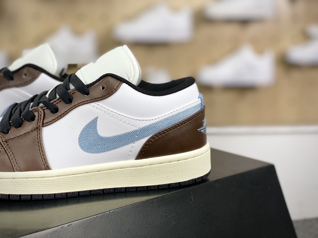 180 耐克Nike Air Jordan 1 Low GS"Mocha Blue Gray"AJ1乔丹一代低帮篮球鞋“白棕摩卡棕牛仔刺绣”FQ8156-142