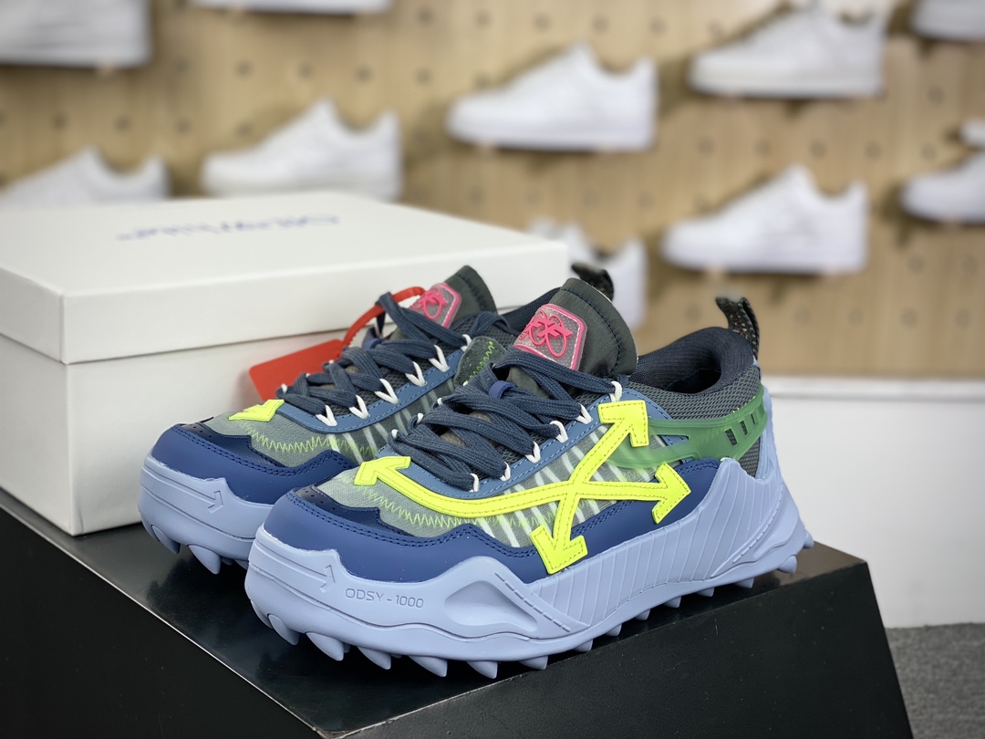 380 Off-White ODSY-1000 Chunky Arrow 系列低帮箭头运动鞋“深蓝灰绿荧光黄”OMIA139S208000423062