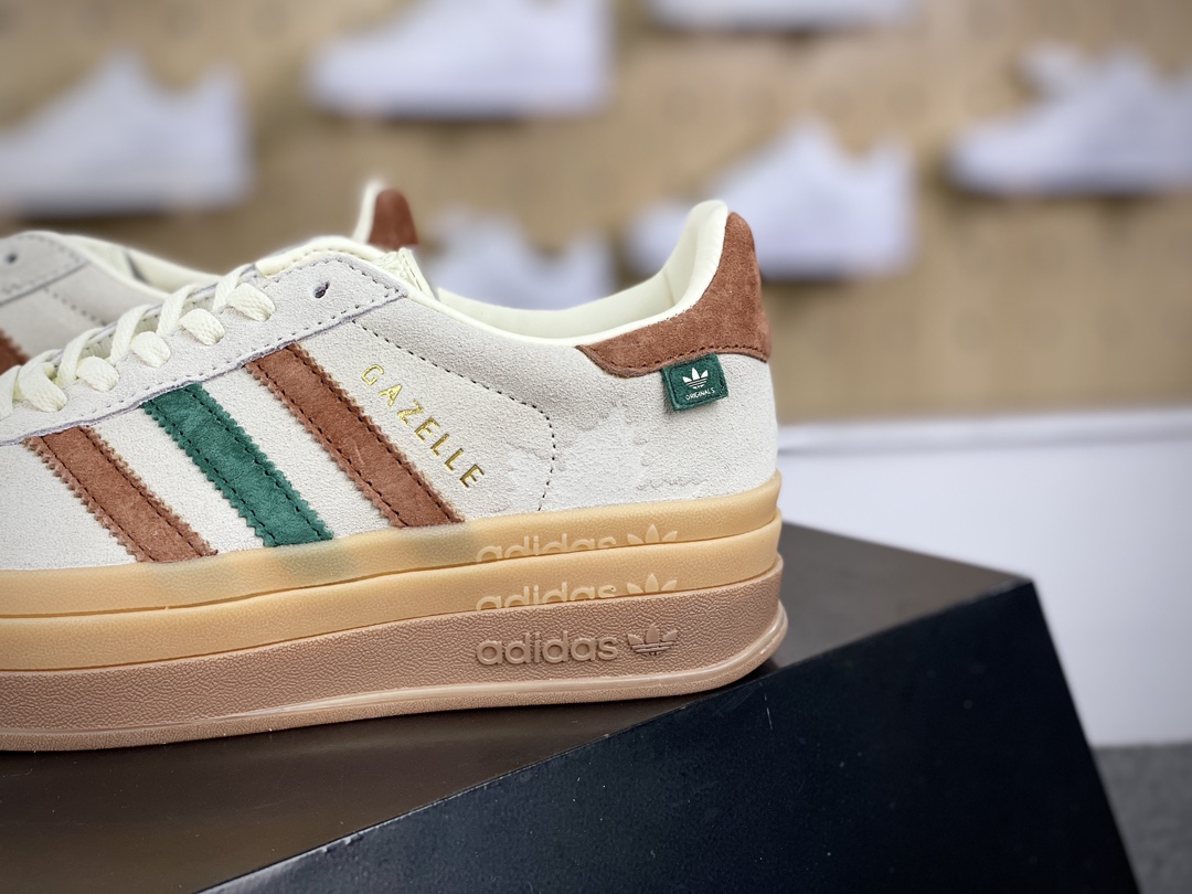 180 阿迪达斯Adidas Originals Gazelle Bold W 羚羊松糕系列板鞋“翻毛浅灰深绿酒红生胶底”IG3685