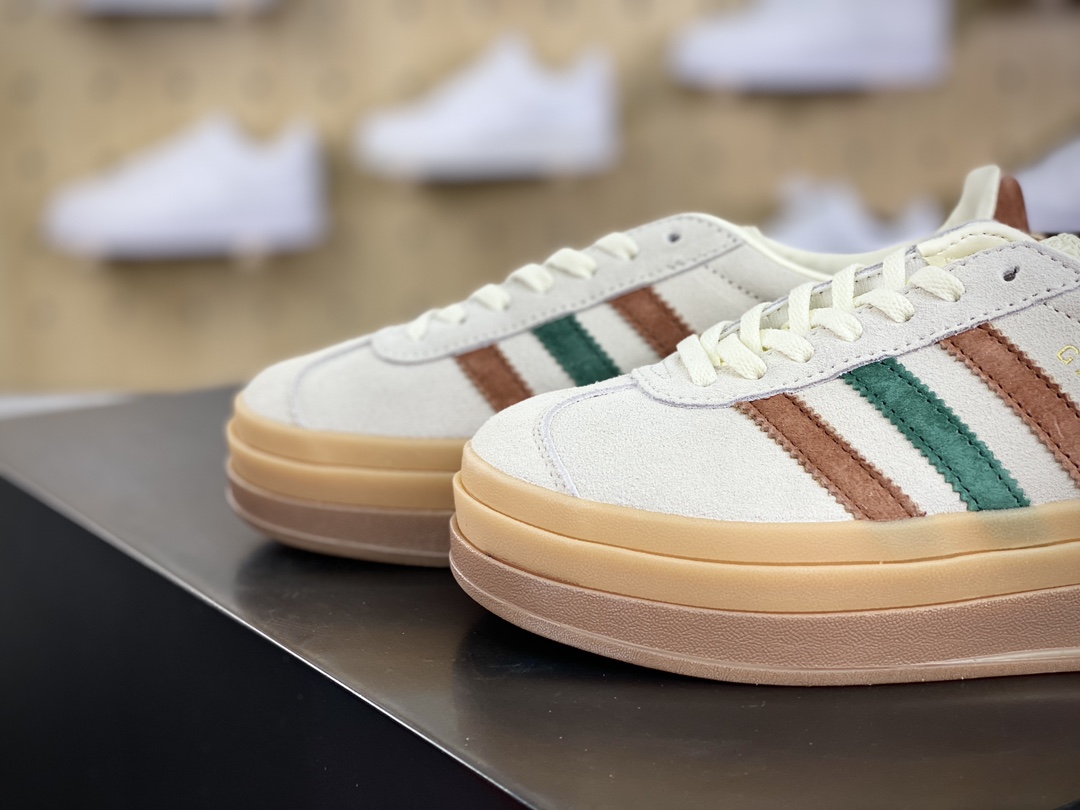 180 阿迪达斯Adidas Originals Gazelle Bold W 羚羊松糕系列板鞋“翻毛浅灰深绿酒红生胶底”IG3685