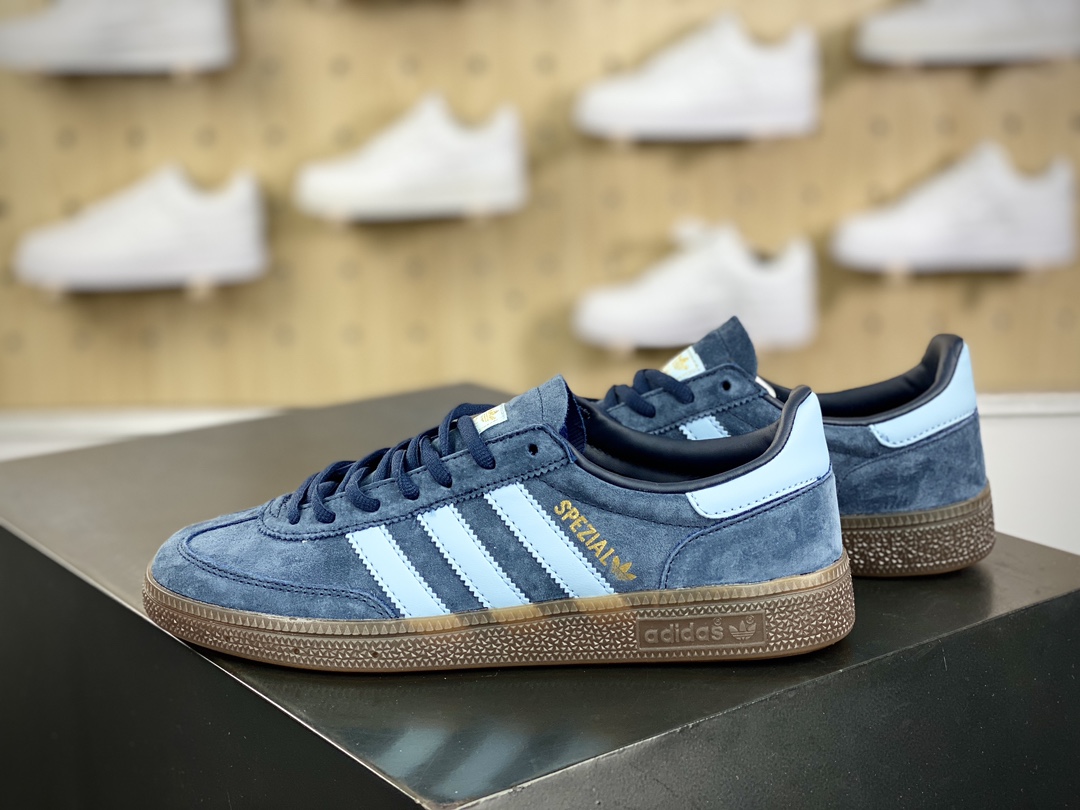 160 阿迪达斯Adidas Originals Handball SPZL 手球板鞋“麂皮藏蓝浅蓝LOGO焦糖底”BD7633