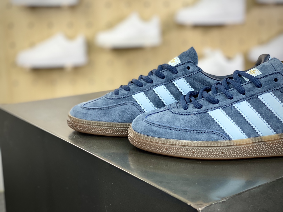 160 阿迪达斯Adidas Originals Handball SPZL 手球板鞋“麂皮藏蓝浅蓝LOGO焦糖底”BD7633