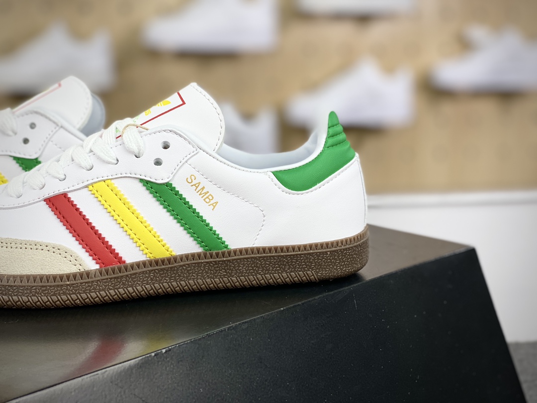 140 三叶草Adidas Originals Samba Vegan OG桑巴舞系列绅士板鞋“白浅灰大学红生胶底”IG1025