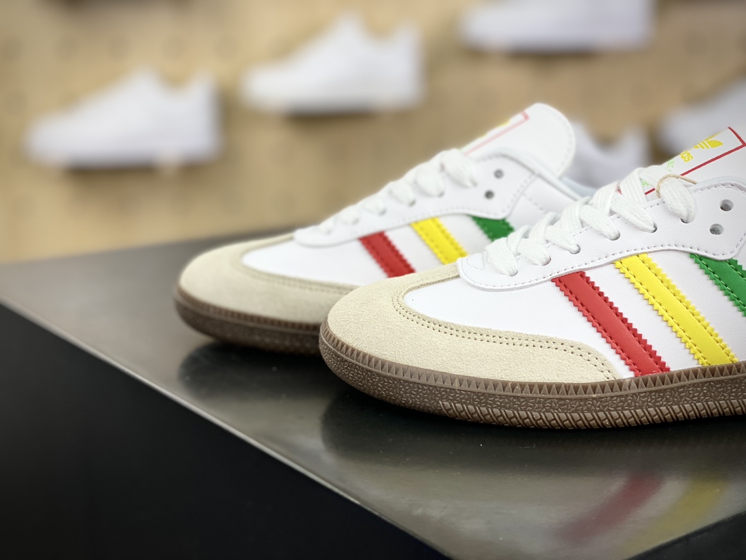 140 三叶草Adidas Originals Samba Vegan OG桑巴舞系列绅士板鞋“白浅灰大学红生胶底”IG1025