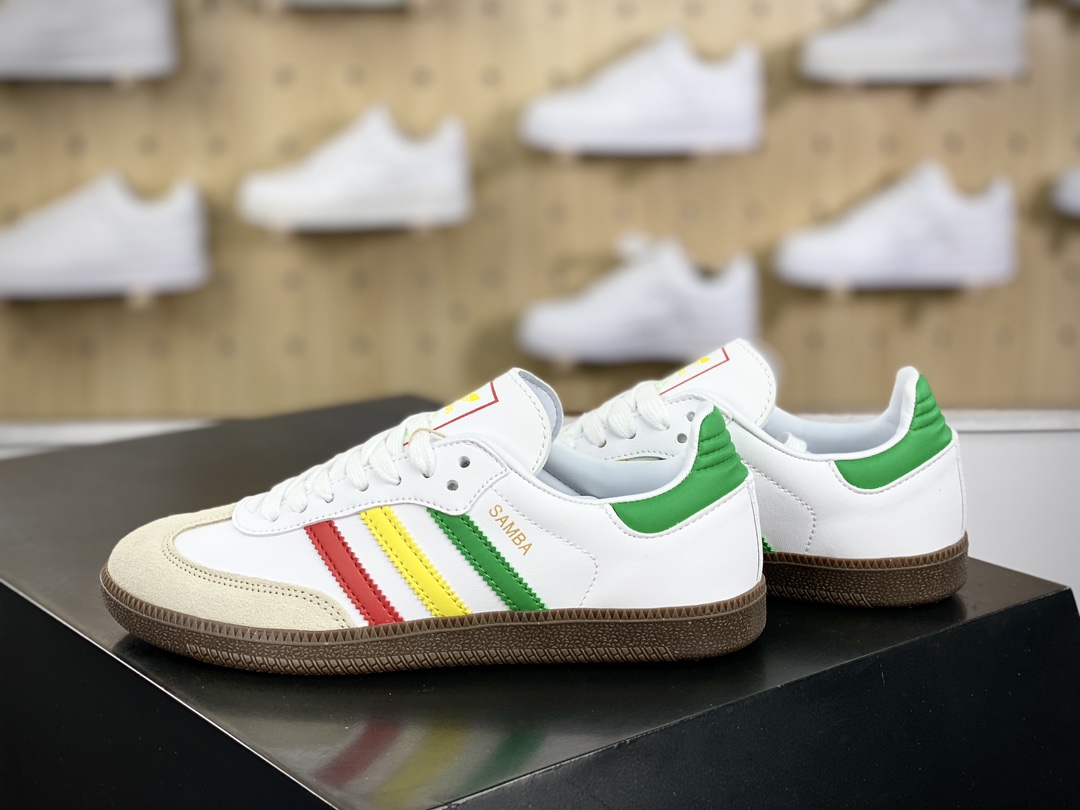 140 三叶草Adidas Originals Samba Vegan OG桑巴舞系列绅士板鞋“白浅灰大学红生胶底”IG1025