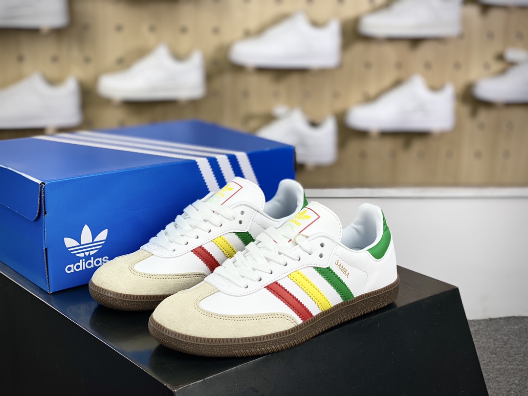 140 三叶草Adidas Originals Samba Vegan OG桑巴舞系列绅士板鞋“白浅灰大学红生胶底”IG1025