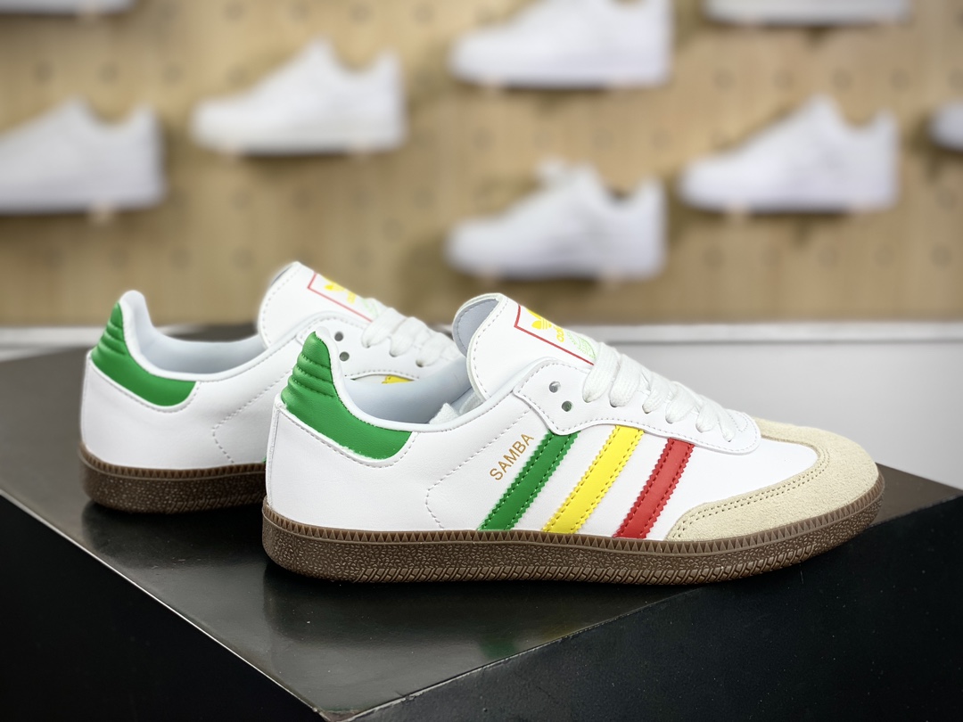 140 三叶草Adidas Originals Samba Vegan OG桑巴舞系列绅士板鞋“白浅灰大学红生胶底”IG1025