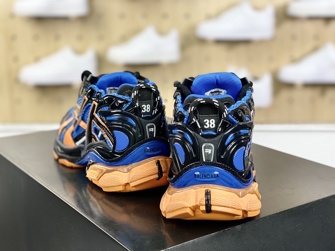 480 高奢品牌-巴黎世家BALENCIAGA Runner Sneaker”Black/Blue/Orange”慢跑鞋“解构破坏黑蓝橙做旧”677402 W3RB3 4719