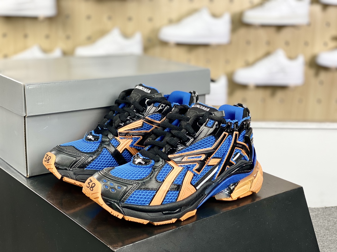 480 高奢品牌-巴黎世家BALENCIAGA Runner Sneaker”Black/Blue/Orange”慢跑鞋“解构破坏黑蓝橙做旧”677402 W3RB3 4719