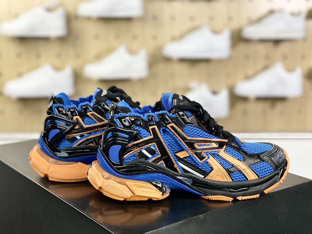 480 高奢品牌-巴黎世家BALENCIAGA Runner Sneaker”Black/Blue/Orange”慢跑鞋“解构破坏黑蓝橙做旧”677402 W3RB3 4719