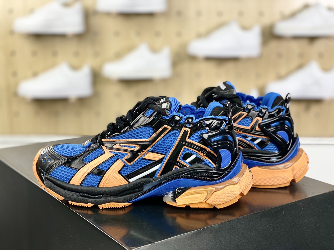 480 高奢品牌-巴黎世家BALENCIAGA Runner Sneaker”Black/Blue/Orange”慢跑鞋“解构破坏黑蓝橙做旧”677402 W3RB3 4719