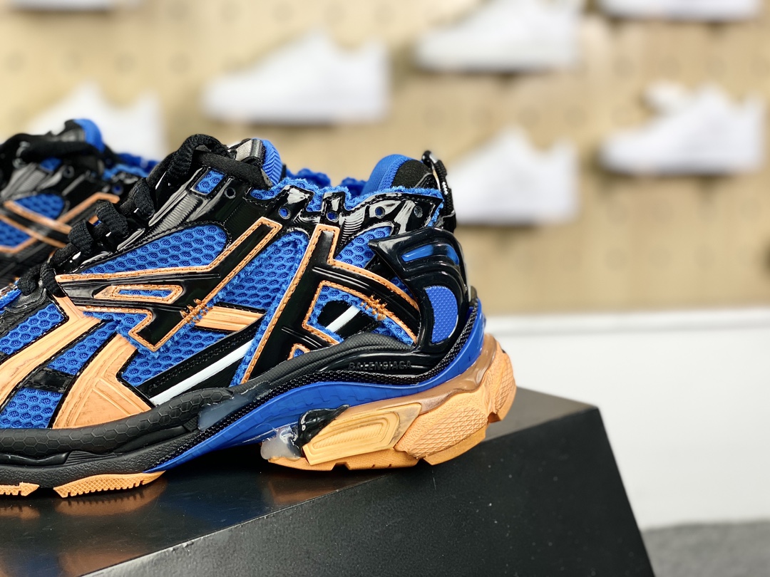 480 高奢品牌-巴黎世家BALENCIAGA Runner Sneaker”Black/Blue/Orange”慢跑鞋“解构破坏黑蓝橙做旧”677402 W3RB3 4719