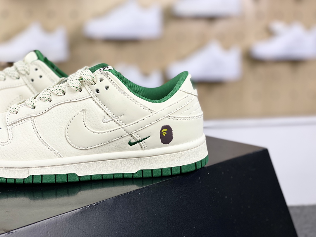 280 Bape x Nike SB Dunk Low"Bape"扣篮系列低帮休闲运动滑板板鞋“皮革米白人头白绿四钩”XD6188-026