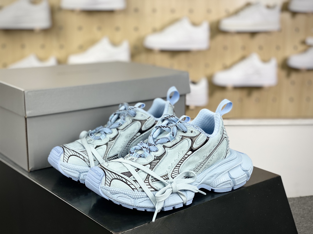 400 巴黎世家BALENCIAGA 3XL Sneakers 3+系列低帮复古阔型底姥爹慢跑鞋“网织薄荷蓝银灰紫”734731 W3XL5 4095