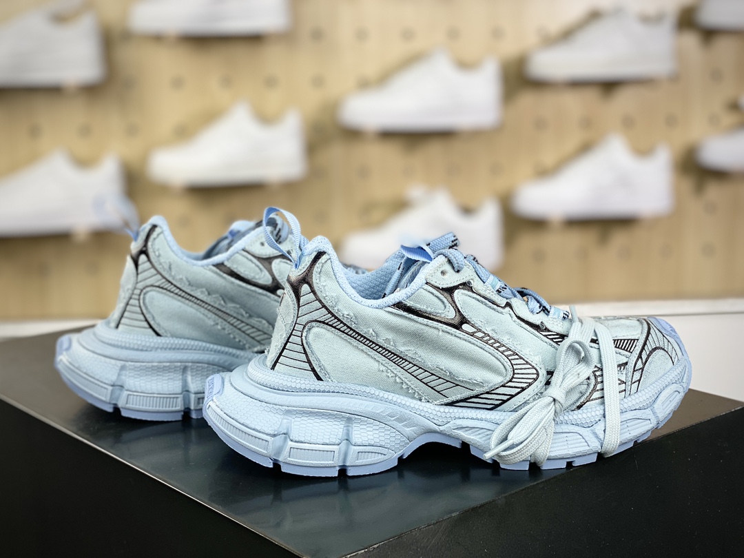 400 巴黎世家BALENCIAGA 3XL Sneakers 3+系列低帮复古阔型底姥爹慢跑鞋“网织薄荷蓝银灰紫”734731 W3XL5 4095