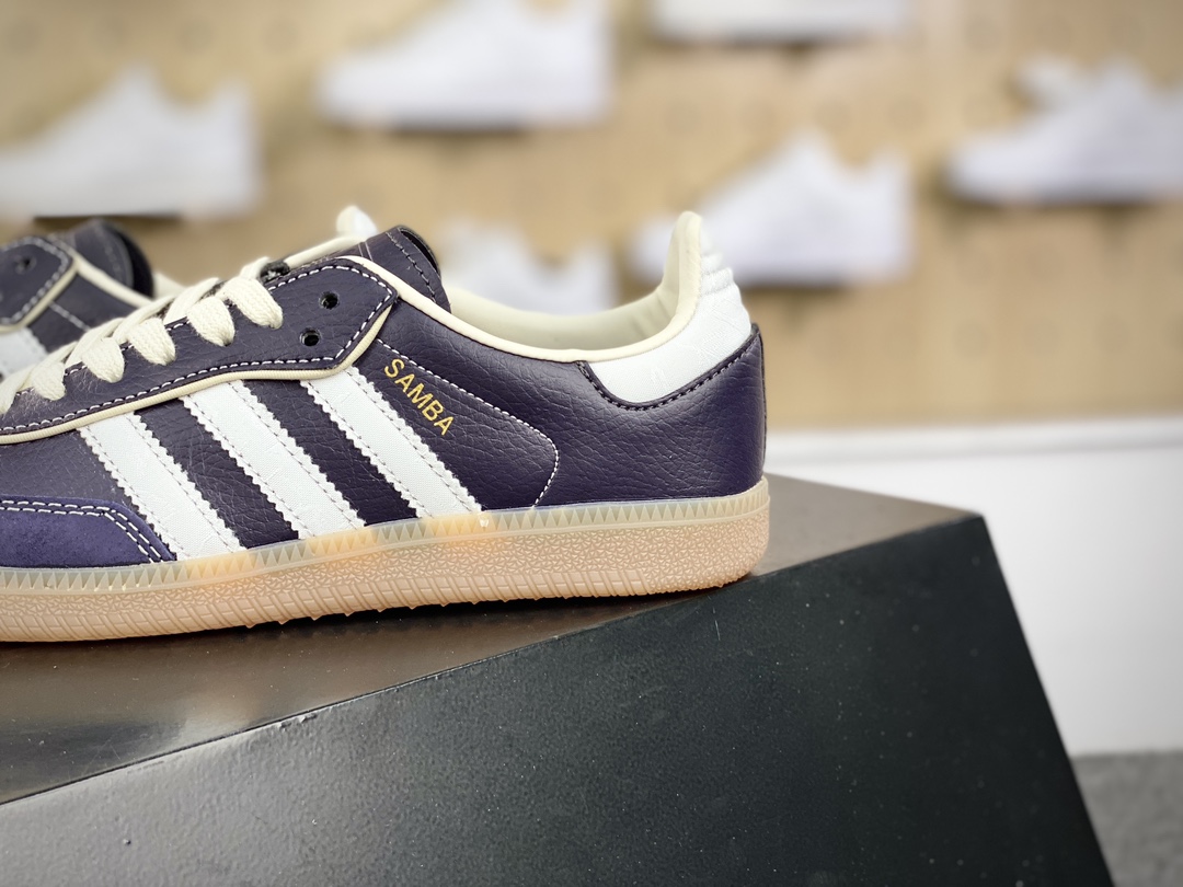 200 三叶草Adidas Originals Wmns Samba OG"Black Cream White Gold"桑巴舞板鞋“皮革深蓝奶白金生胶底”IG6836