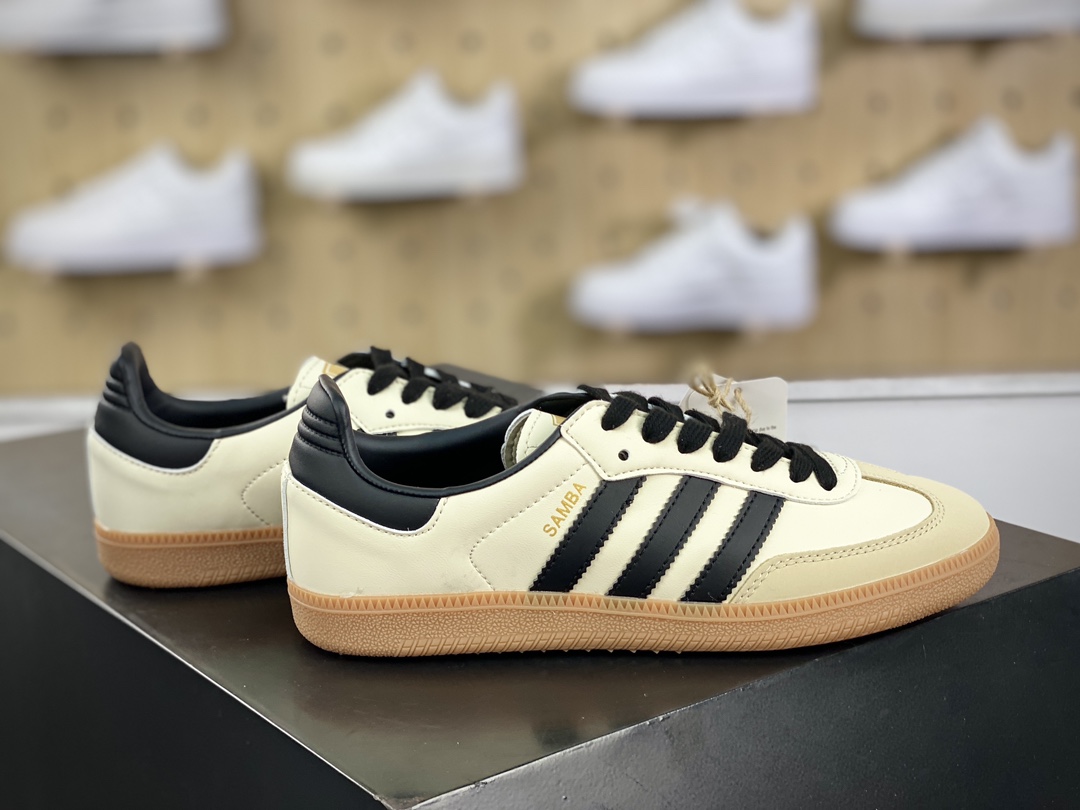 200 三叶草Adidas Originals Samba OG 桑巴舞系列绅士板鞋“皮革奶白黑生胶底”ID0478