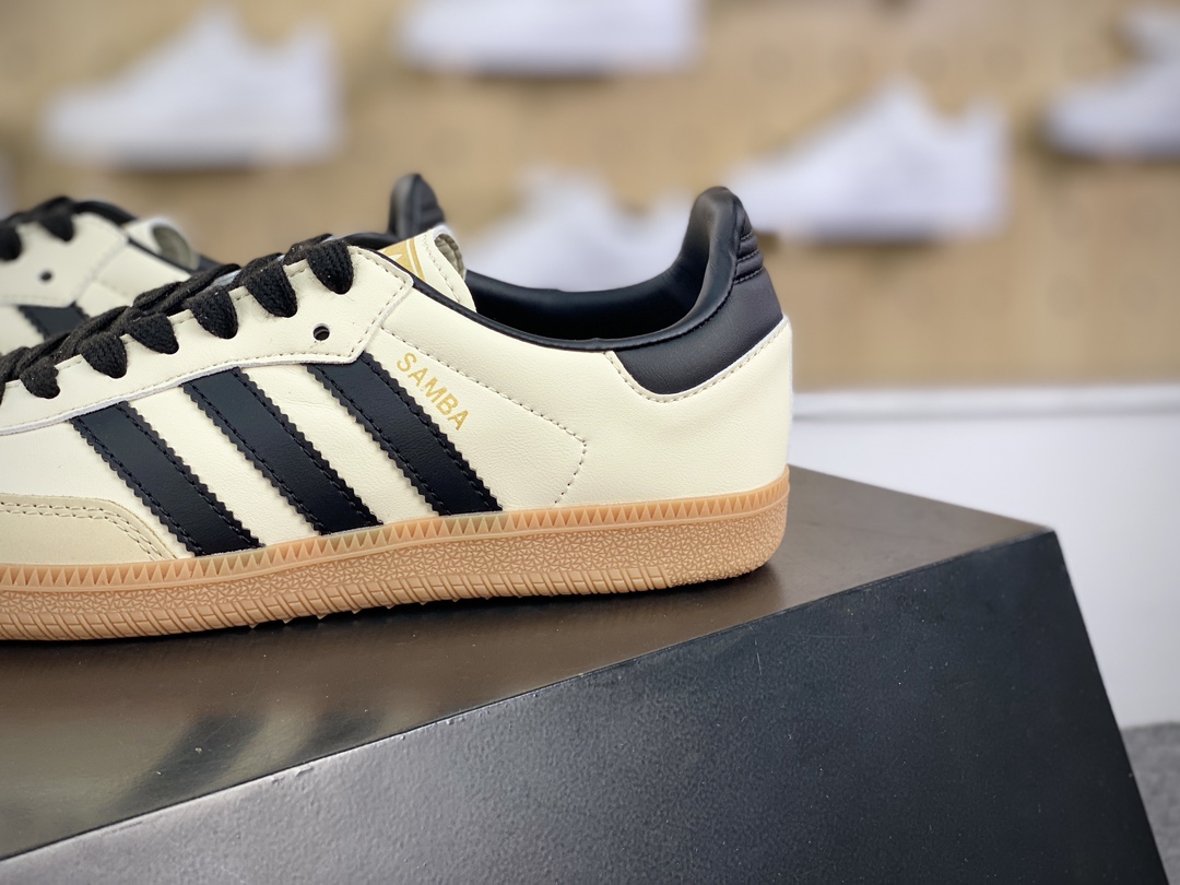 200 三叶草Adidas Originals Samba OG 桑巴舞系列绅士板鞋“皮革奶白黑生胶底”ID0478