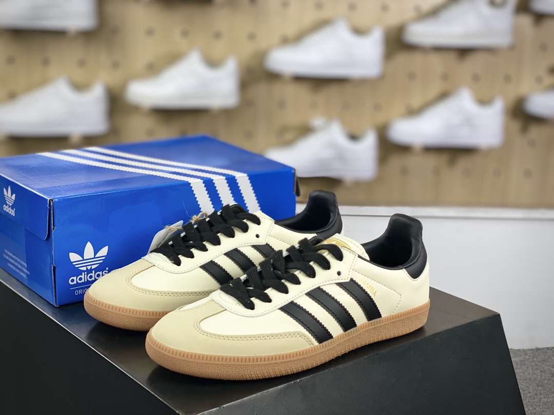 200 三叶草Adidas Originals Samba OG 桑巴舞系列绅士板鞋“皮革奶白黑生胶底”ID0478