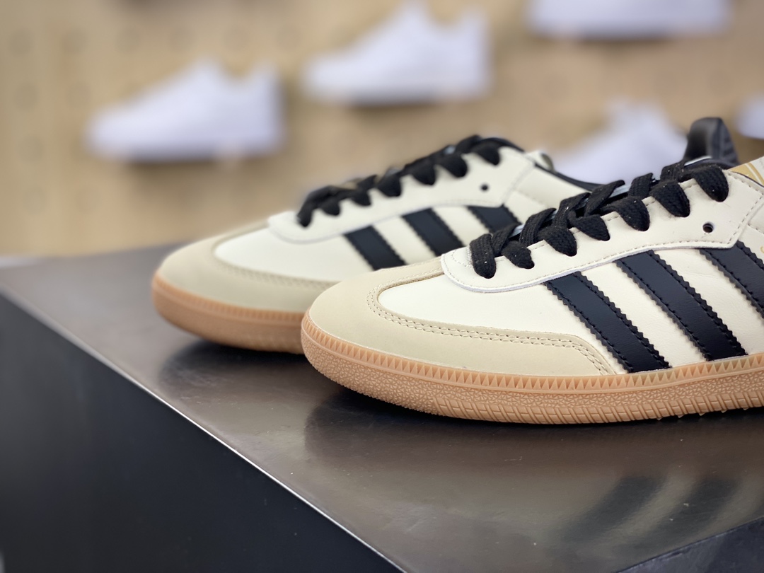 200 三叶草Adidas Originals Samba OG 桑巴舞系列绅士板鞋“皮革奶白黑生胶底”ID0478